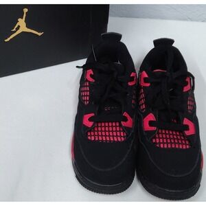 Nike Air Jordan 4 Retro RED THUNDER Size 8C Toddler Baby Shoes BQ7670-016 Black